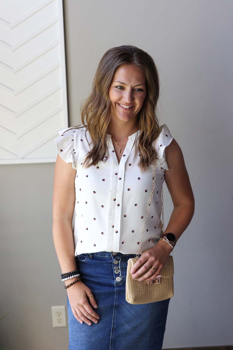 White Polka Dot Ruffle Sleeve Top