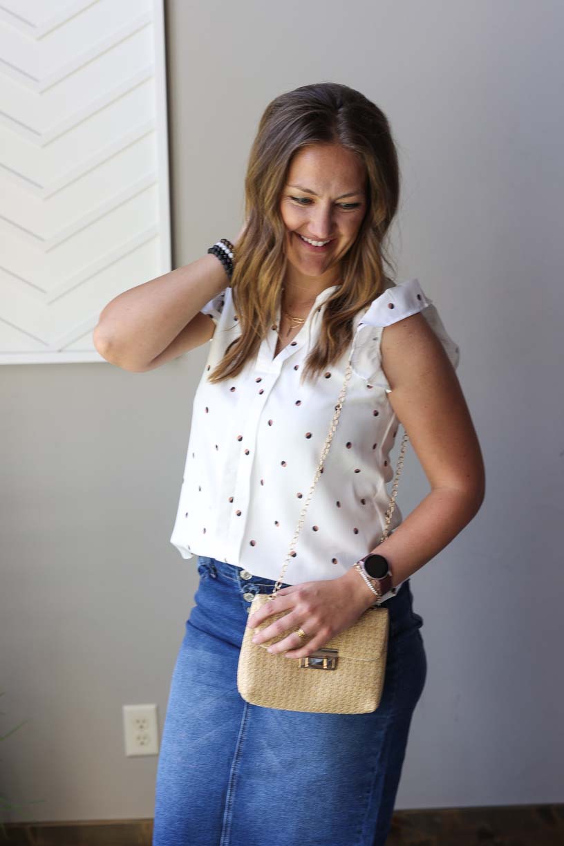 White Polka Dot Ruffle Sleeve Top