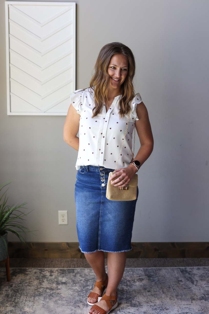 White Polka Dot Ruffle Sleeve Top