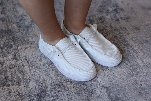 White Ribbed Slip On Shoes