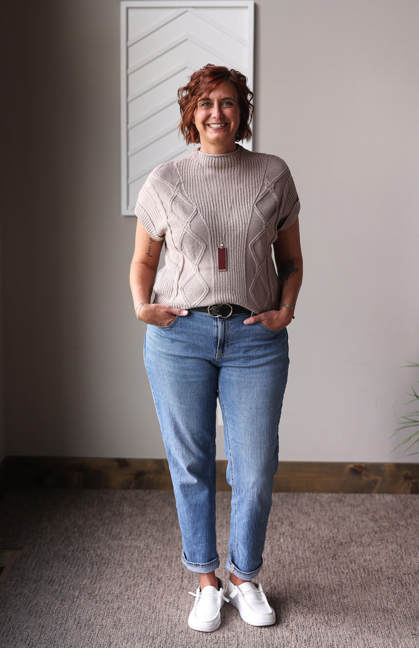 Smoke Grey High Neck Short Sleeve Sweater