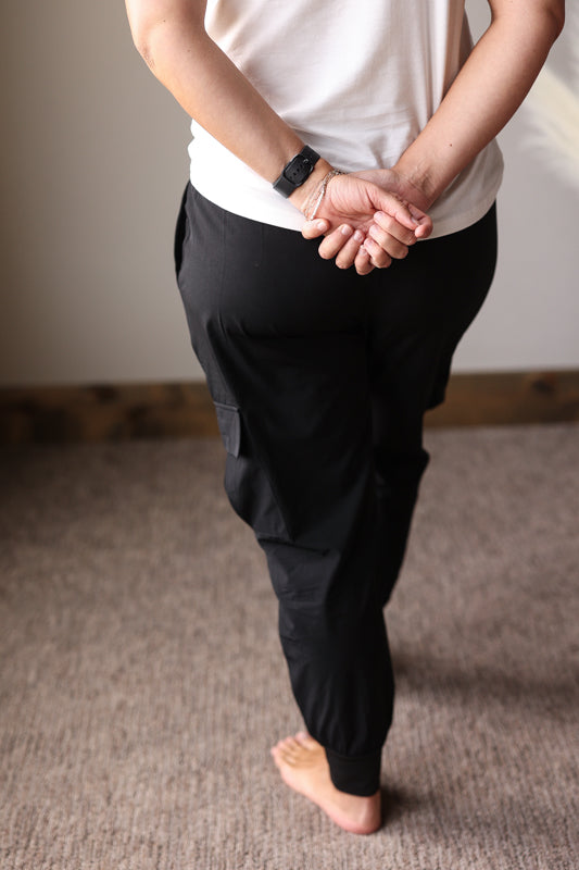 Black High Waist Cargo Joggers