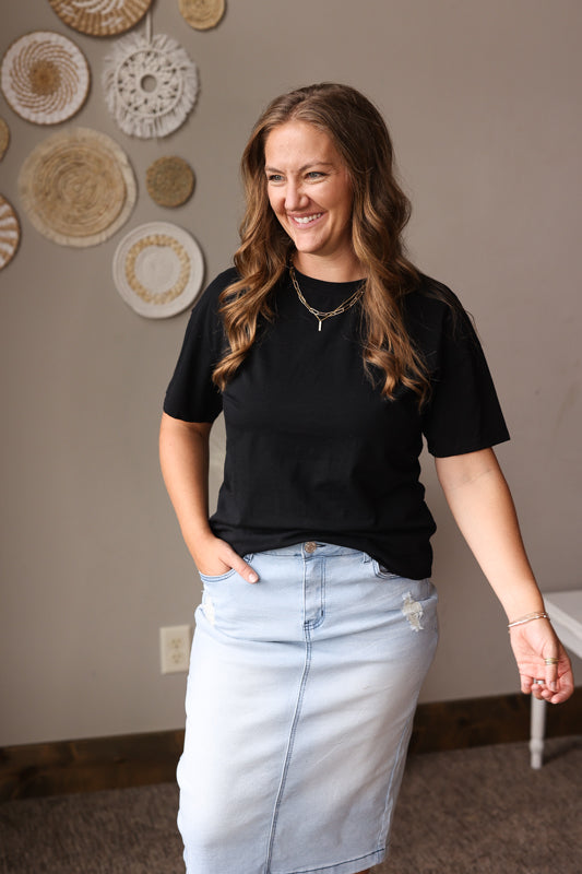 Black Patchwork Oversized Tee; S-2XL PLUS