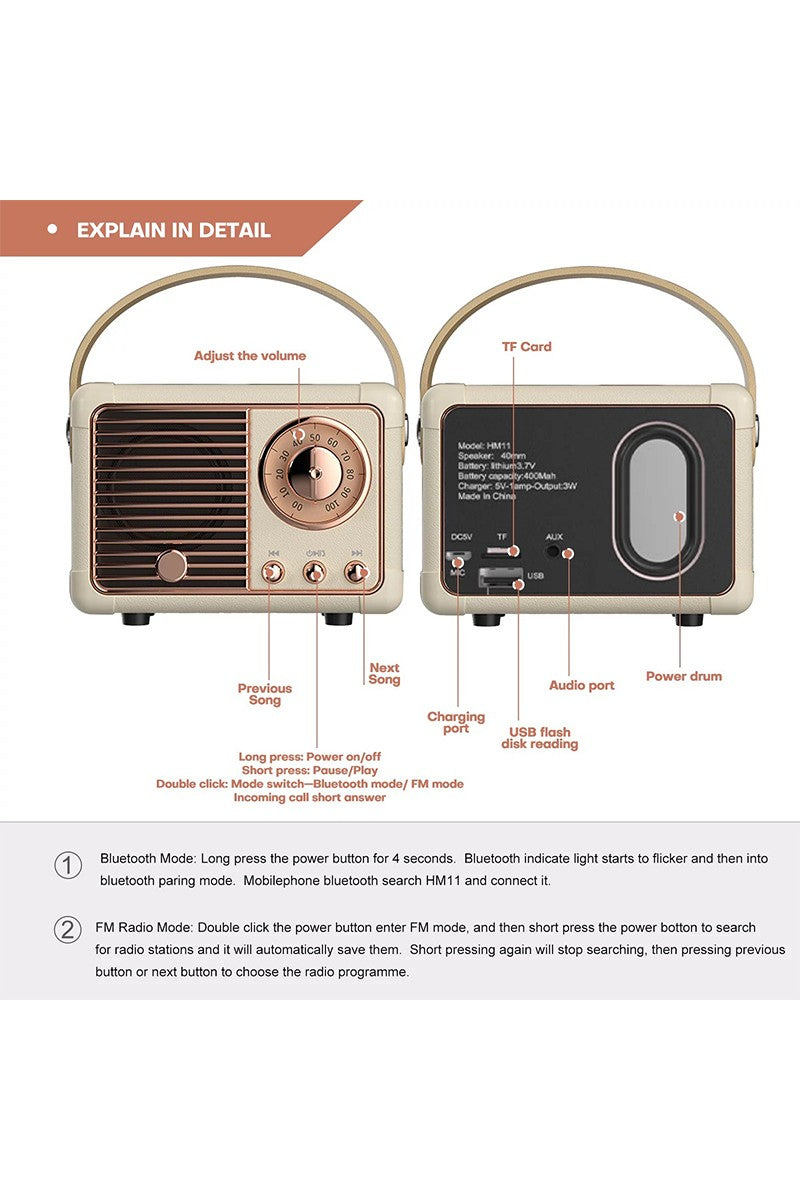 Cream Retro Mini Wireless Bluetooth Speaker