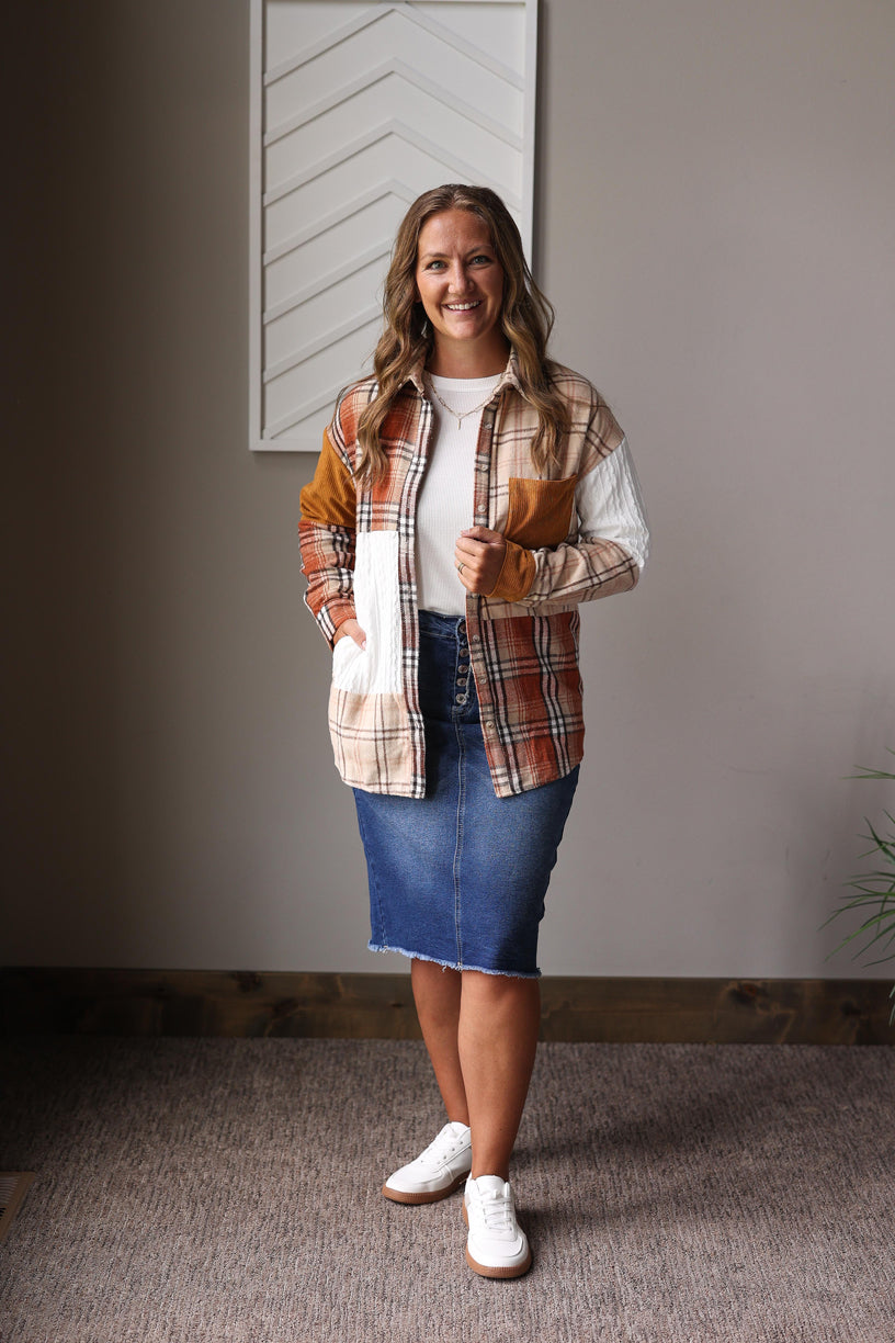 Orange Plaid Patchwork Shacket