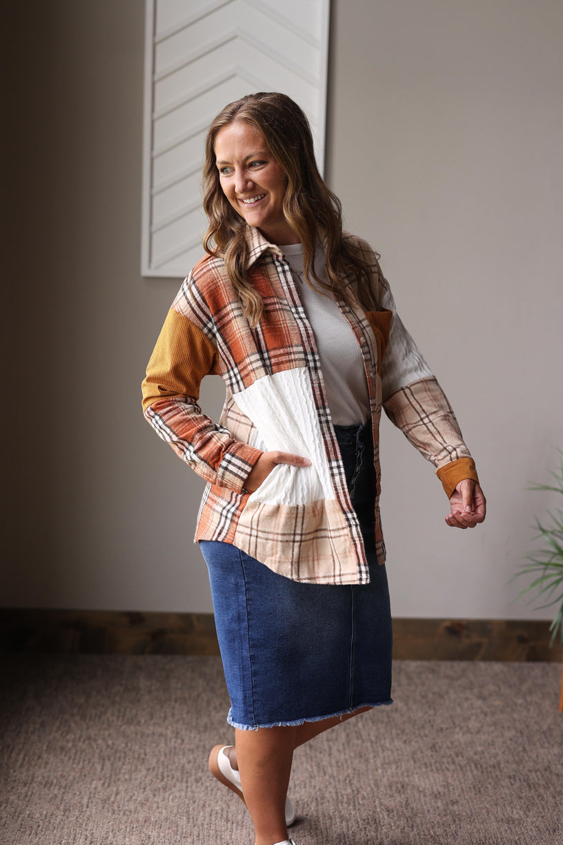 Orange Plaid Patchwork Shacket