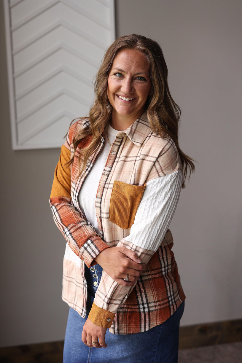 Orange Plaid Patchwork Shacket