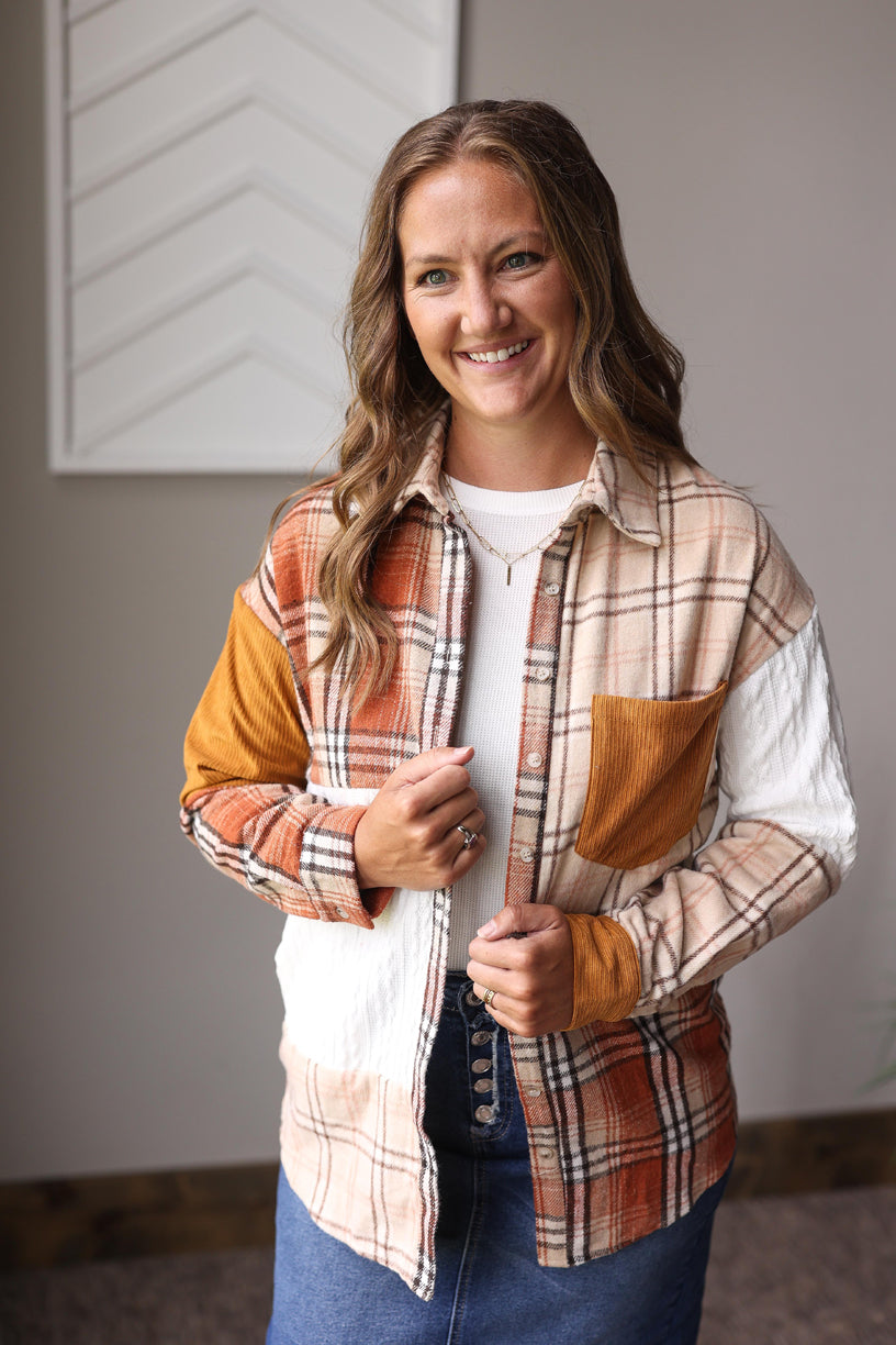 Orange Plaid Patchwork Shacket