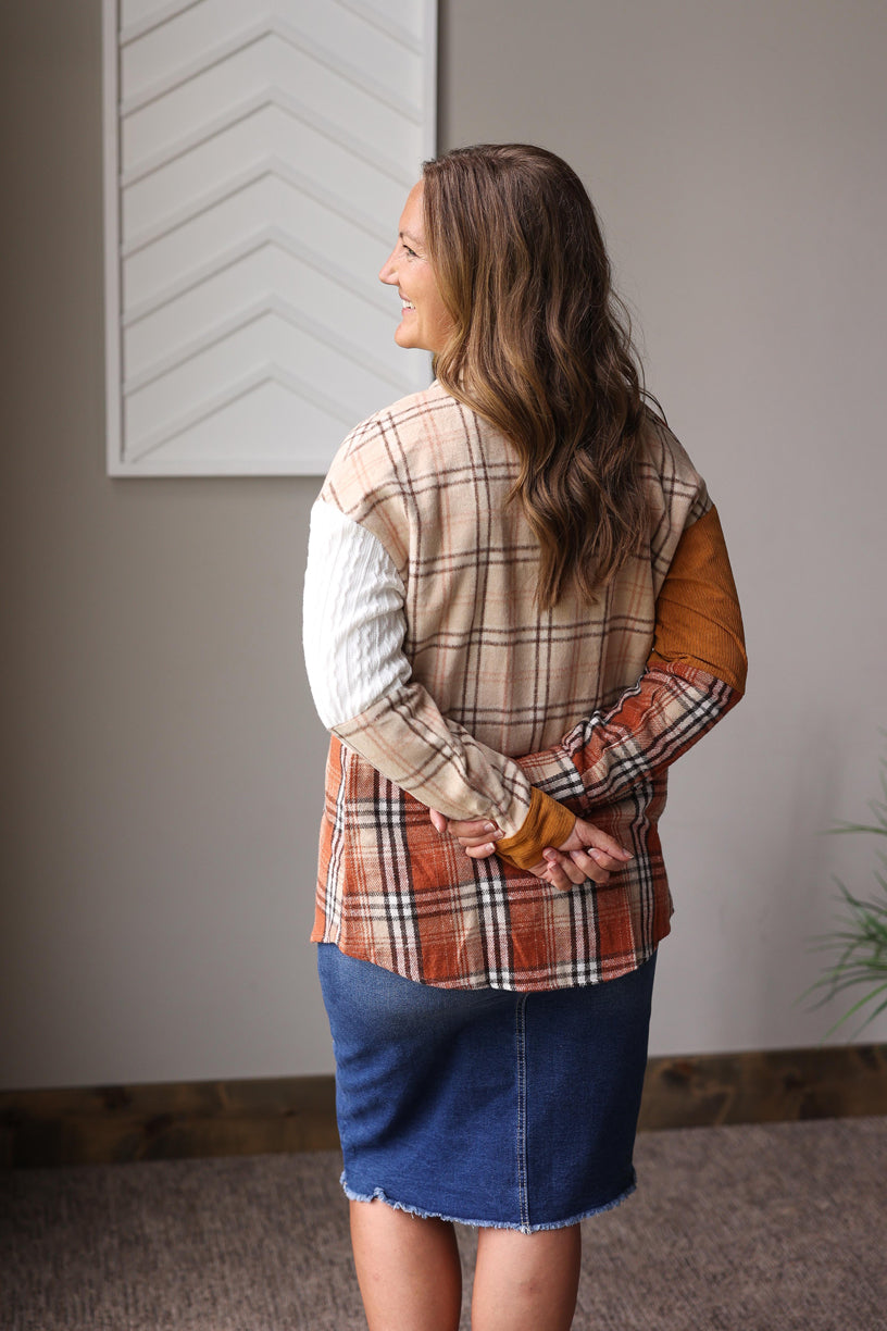 Orange Plaid Patchwork Shacket