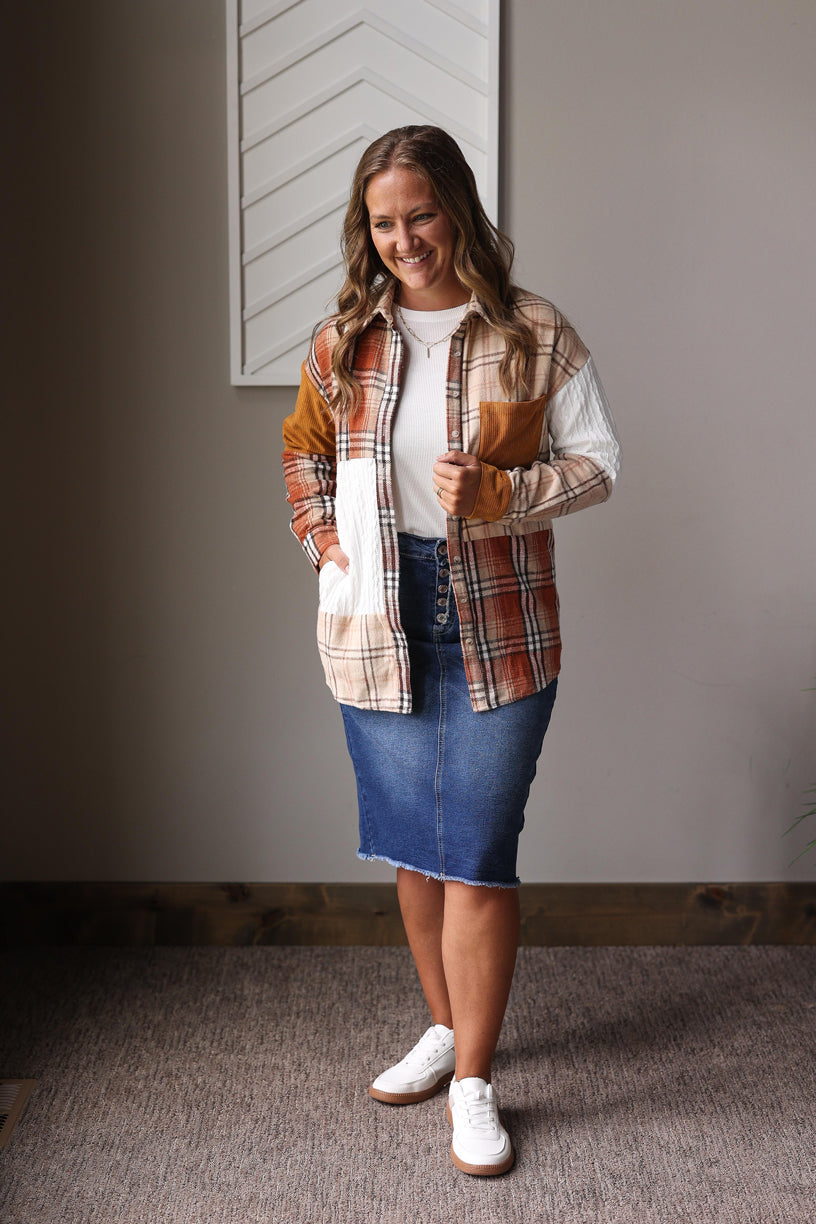 Orange Plaid Patchwork Shacket