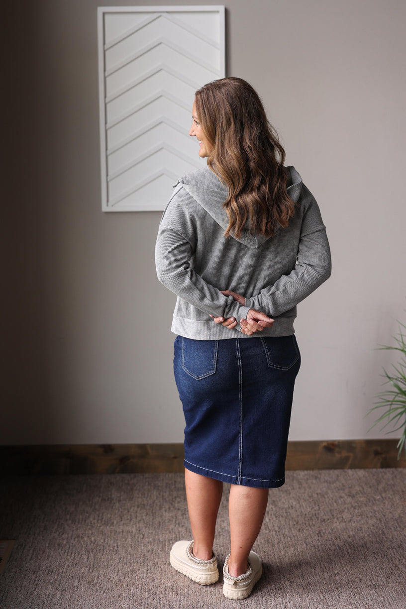 Grey Waffle Zip Up Hooded Jacket