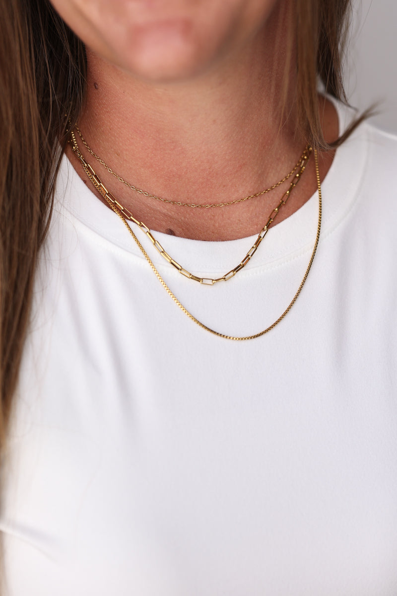 three layered gold chain necklace for all day wear
