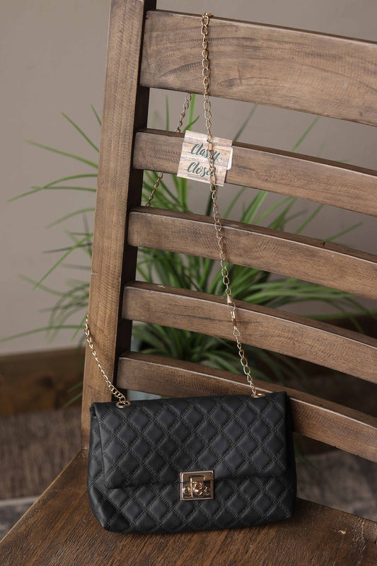 Black Textured Gold Chain Purse for all the events or church!