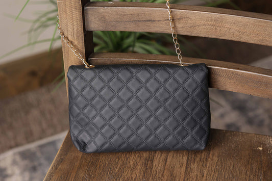 Black Textured Gold Chain Purse