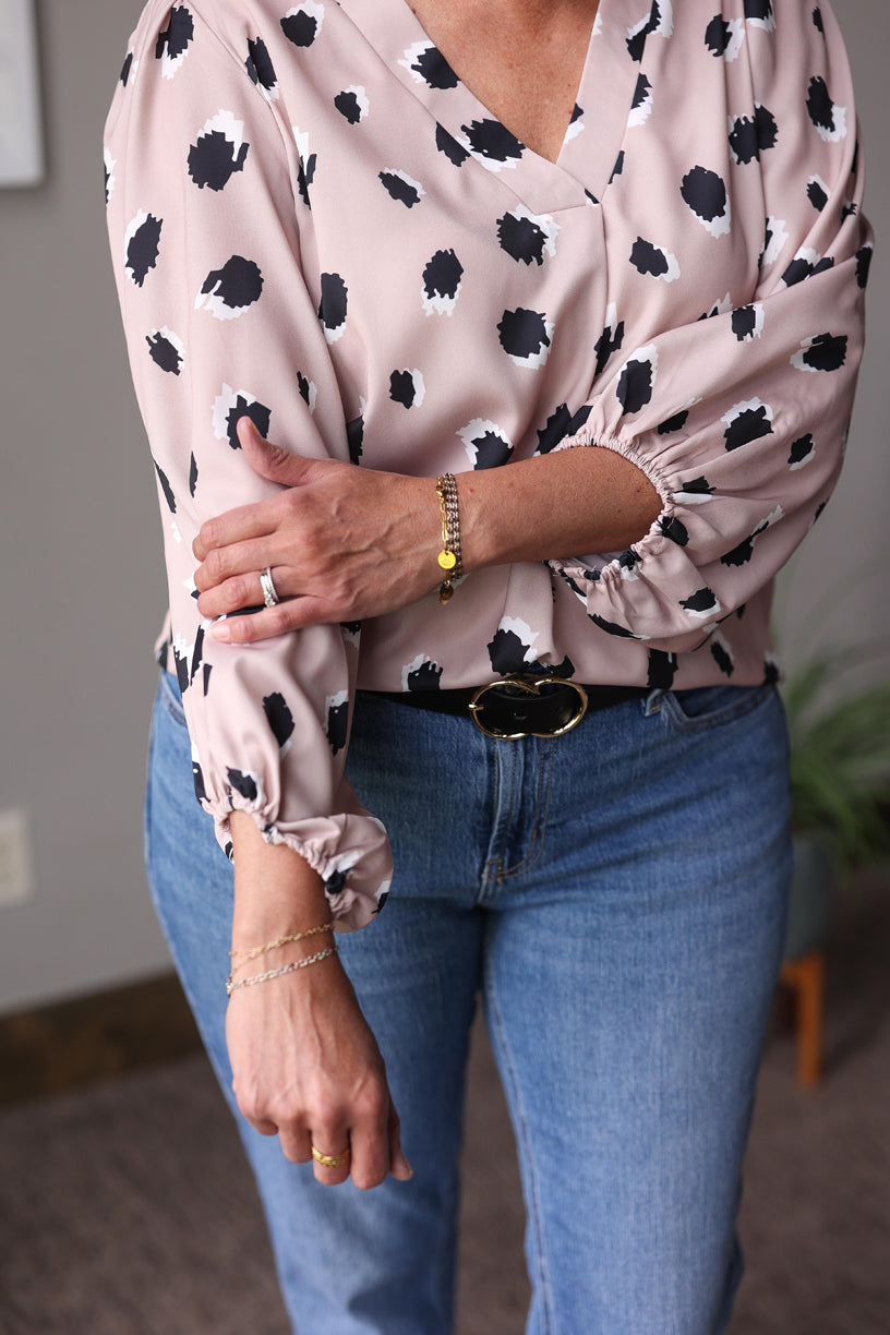 Khaki Leopard Bracelet Sleeve Blouse