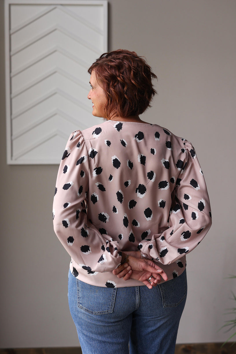 Khaki Leopard Bracelet Sleeve Blouse