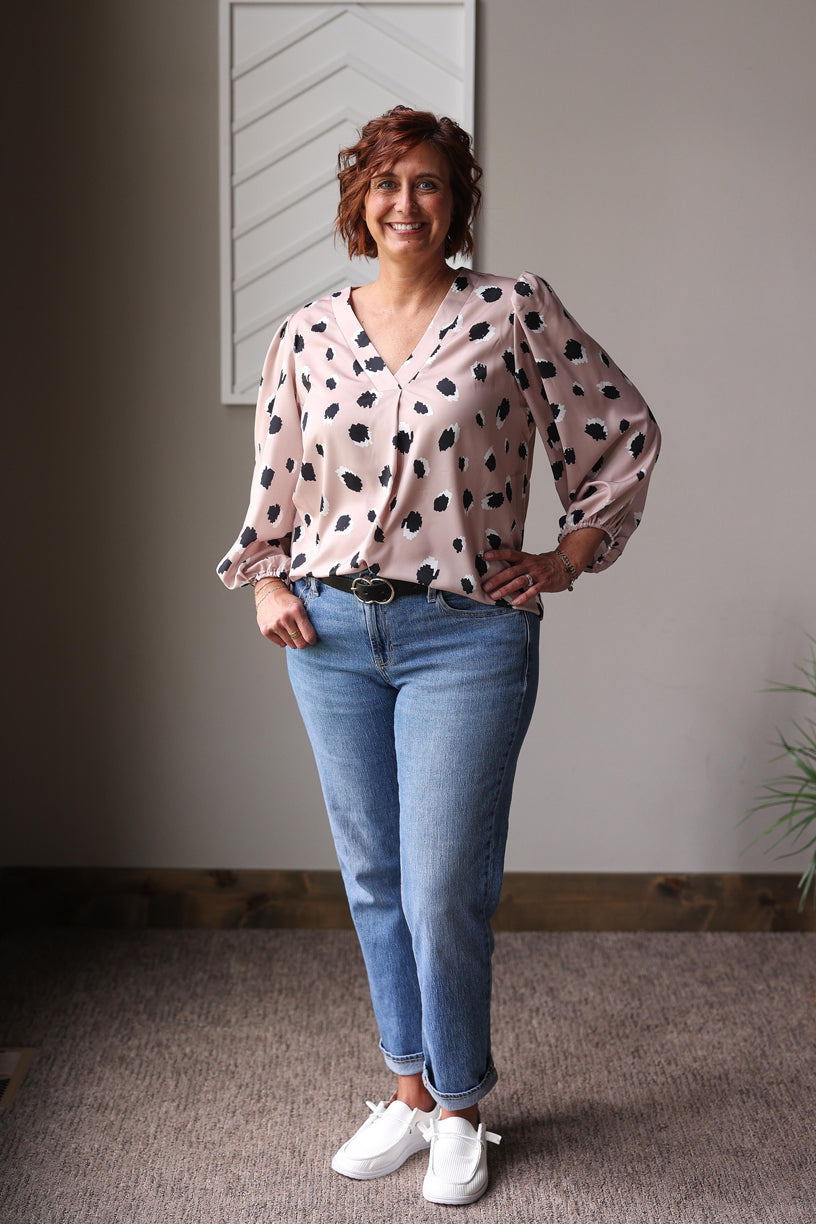 Khaki Leopard Bracelet Sleeve Blouse