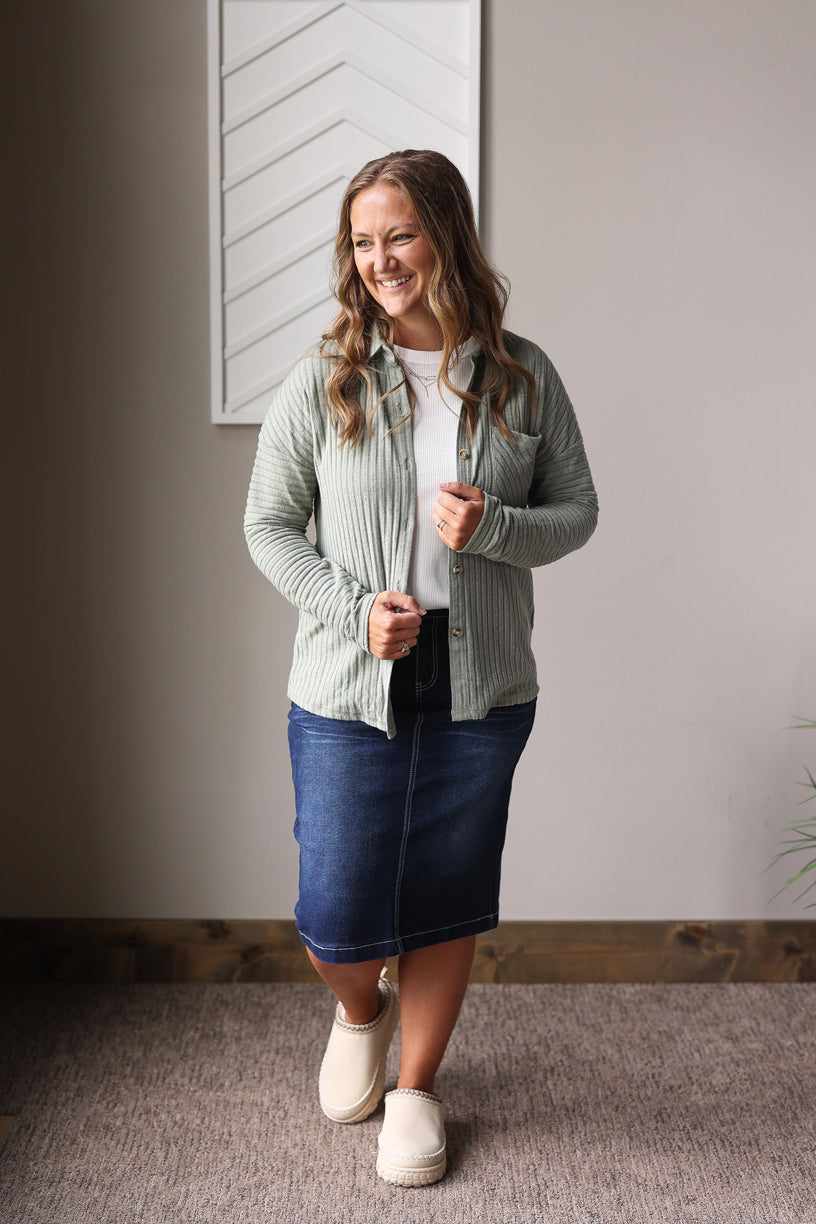 Mist Green Textured Button Up Shirt