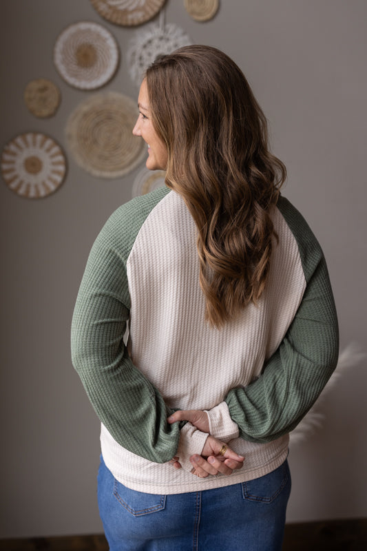 Mist Green Waffle Colorblock Top