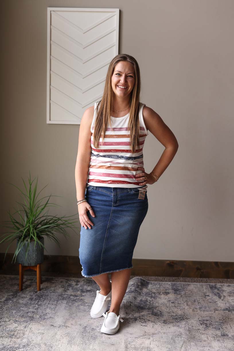 Multicolor Strip Crewneck Tank, Small