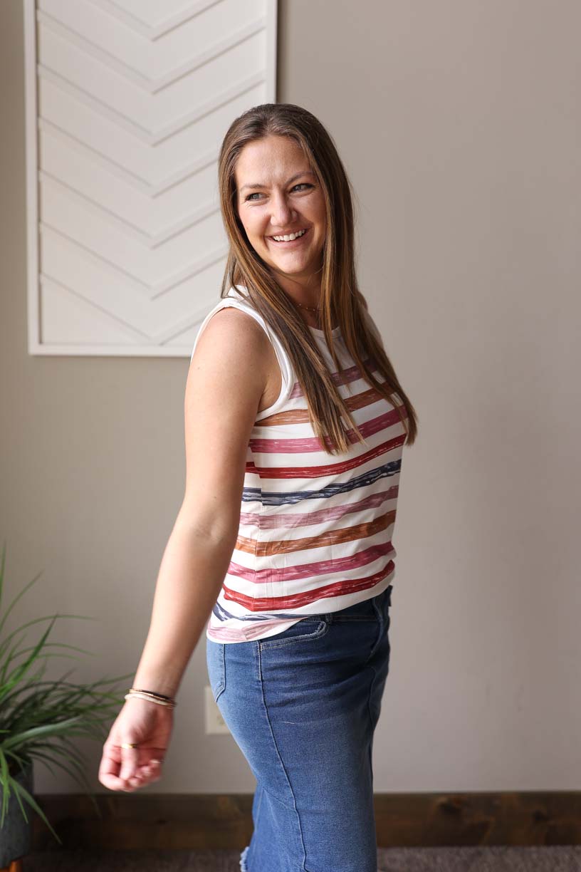Multicolor Strip Crewneck Tank, Small
