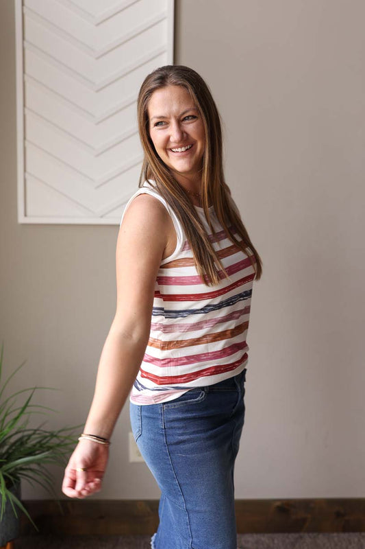 Multicolor Strip Crewneck Tank, Small