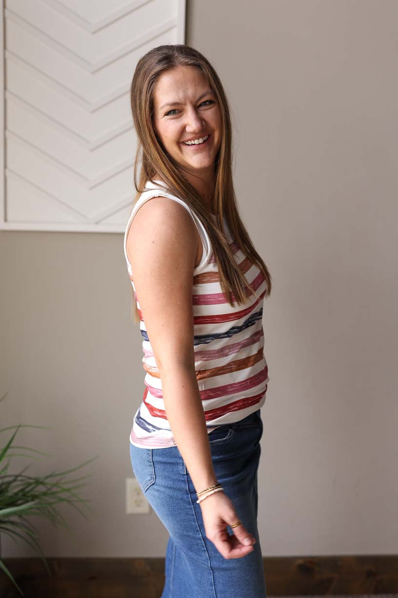 Multicolor Strip Crewneck Tank, Small