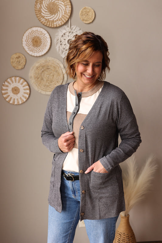 Neutral Colorblock Waffle Henley Top