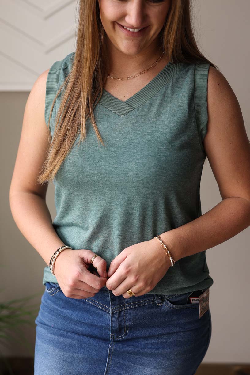 Mist Green Ribbed Tank