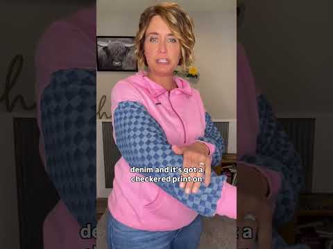 Bonbon Pink & Blue Checkered Half-Zip Contrast Hoodie