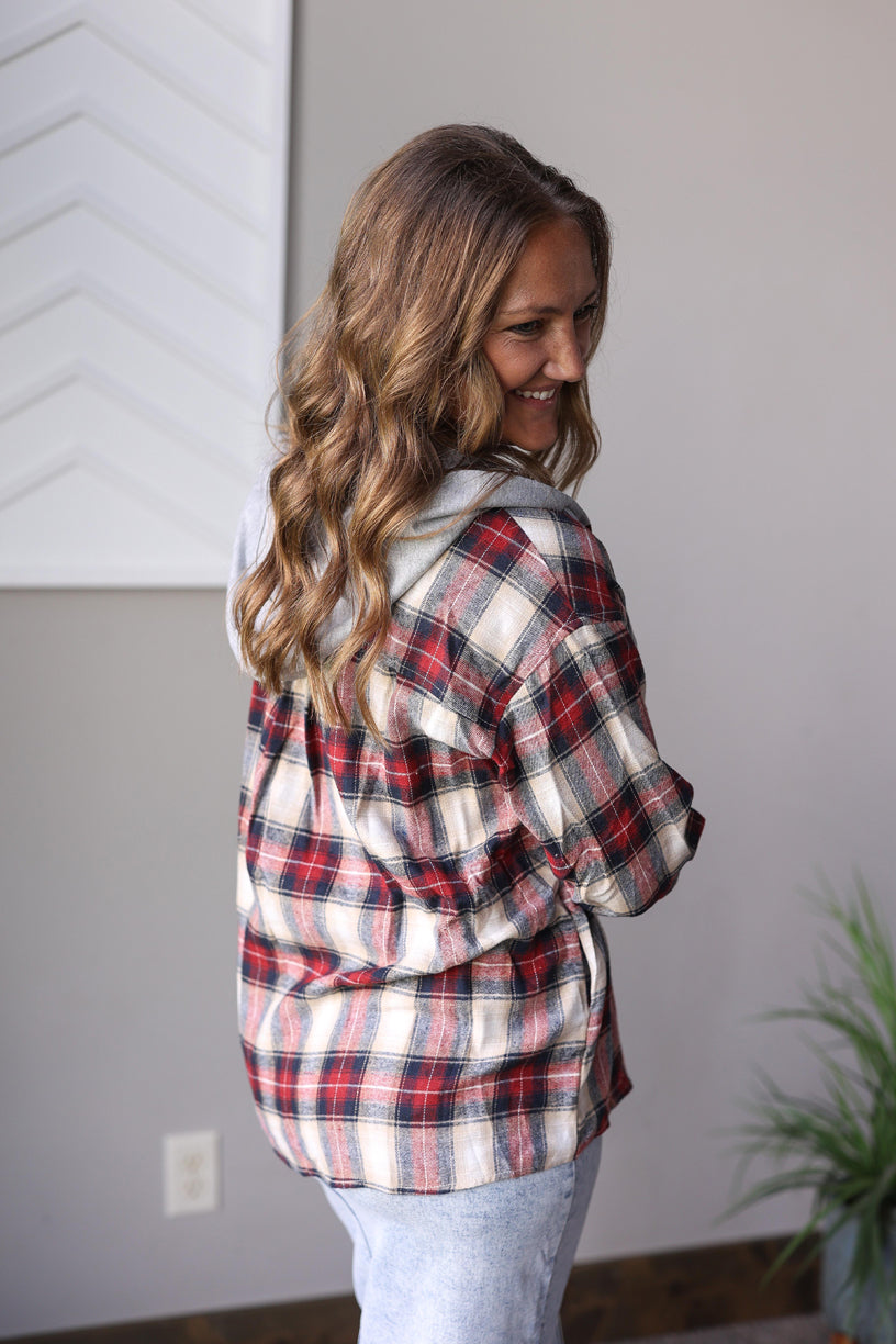 PRE-ORDER ONLY: Hooded Red Plaid Flannel Top