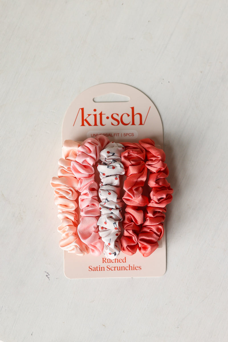 cherry satin scrunch hair ties by kitsch