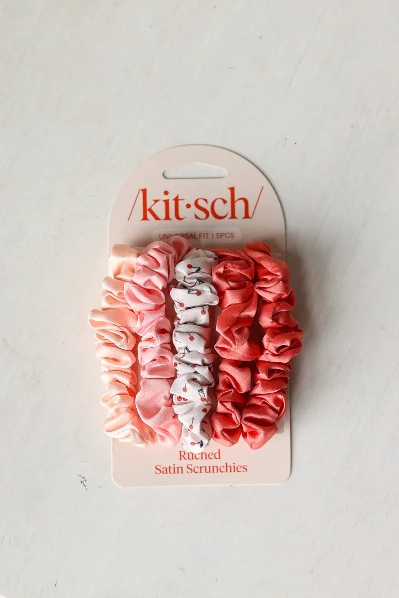 cherry satin scrunch hair ties by kitsch