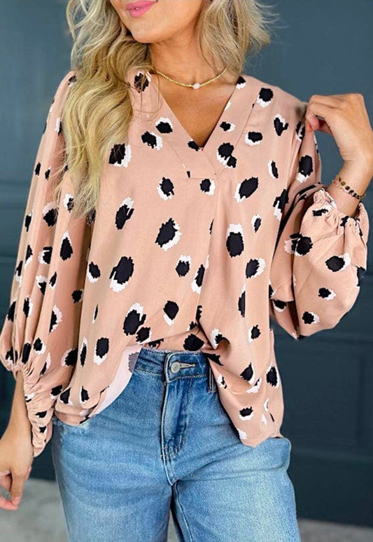 Khaki Leopard Bracelet Sleeve Blouse