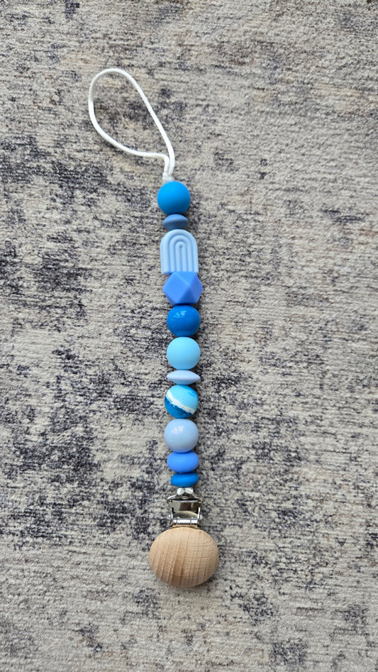 Blue Rainbow Silicone Bead Paci Clip