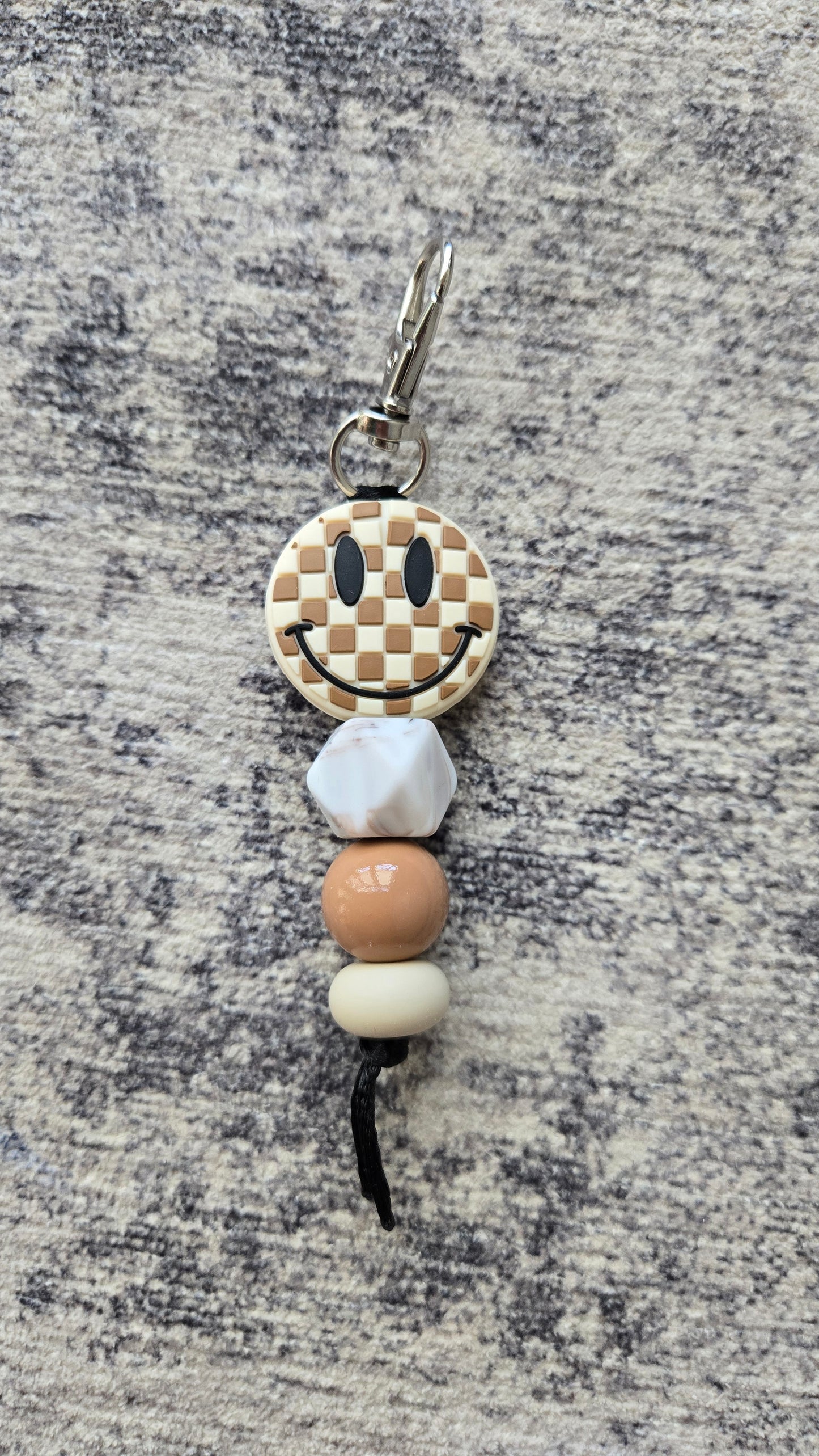 Checkered Smiley Silicone Bead Keychain
