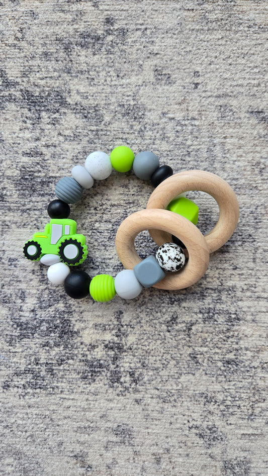 Tractor Silicone Bead Wristlet Baby Rattle