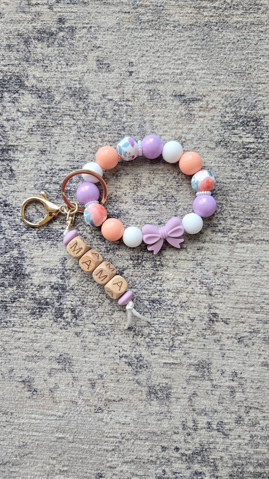 Mama Purple Bow Silicone Bead Wristlet