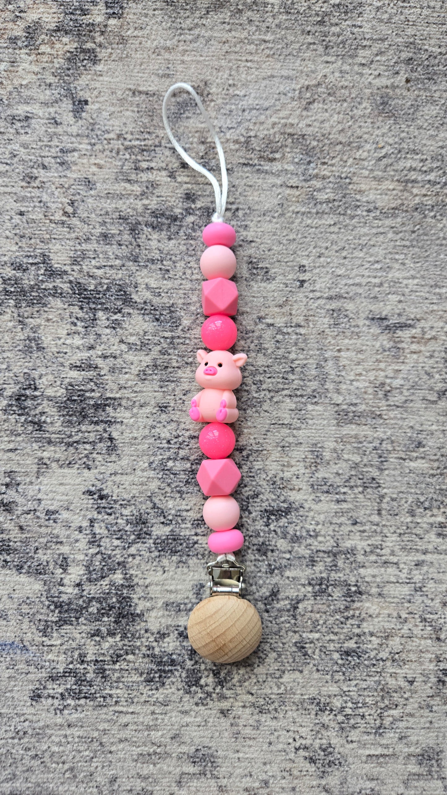 Pink Pig Silicone Bead Paci Clip