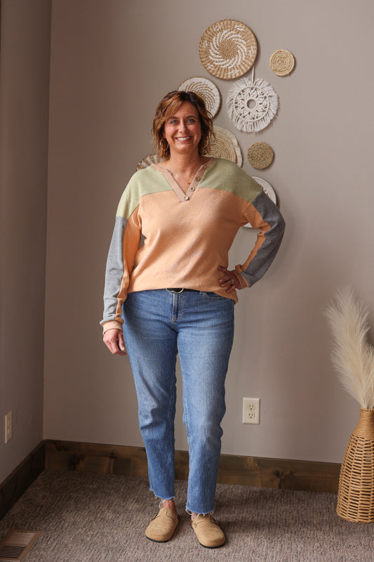 Buckskin Colorblock Thermal Henley Top