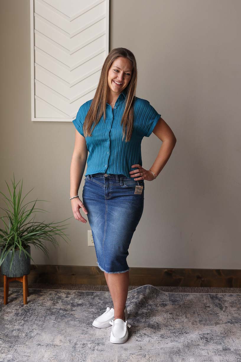 Teal Textured Button Up Shirt