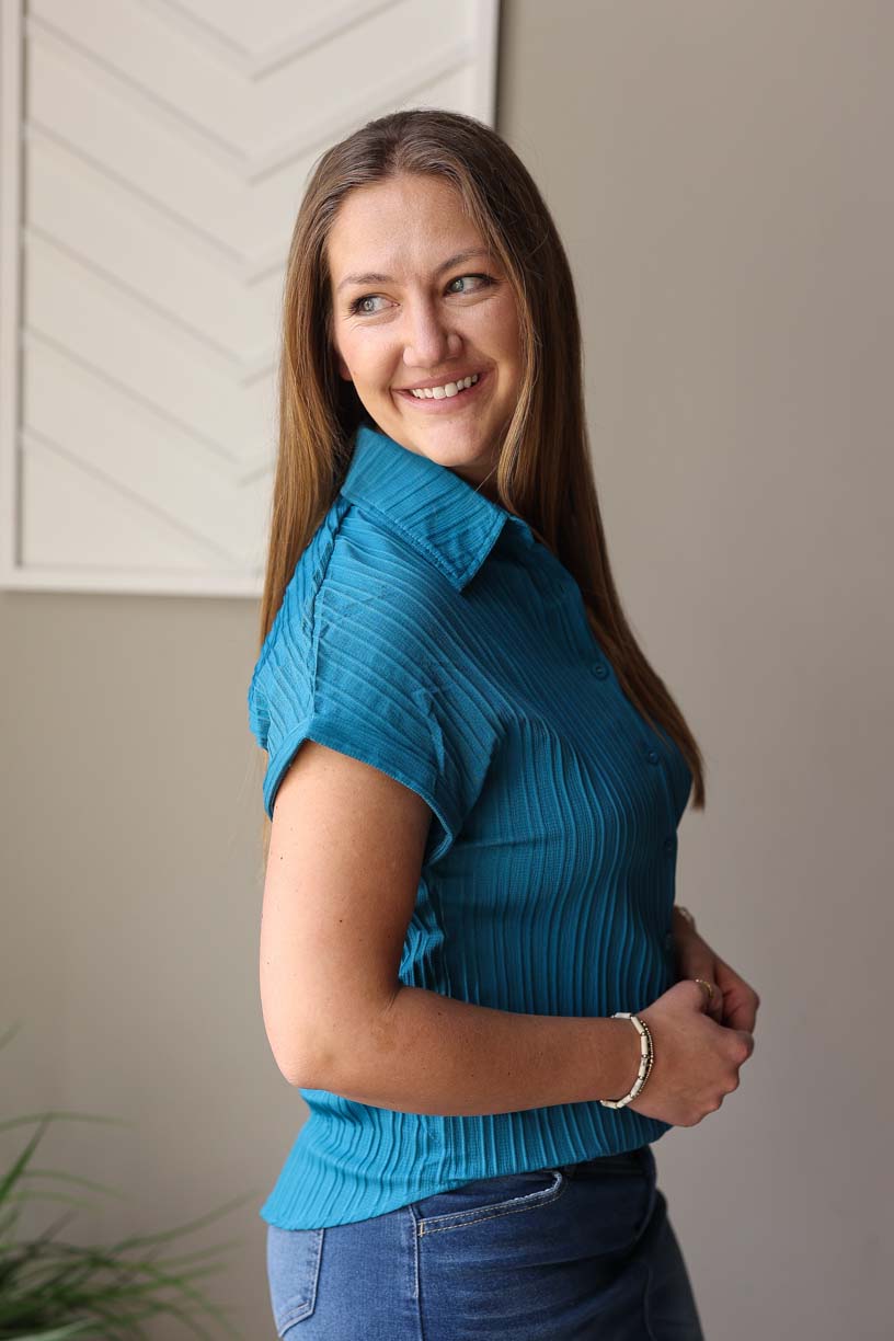 Teal Textured Button Up Shirt