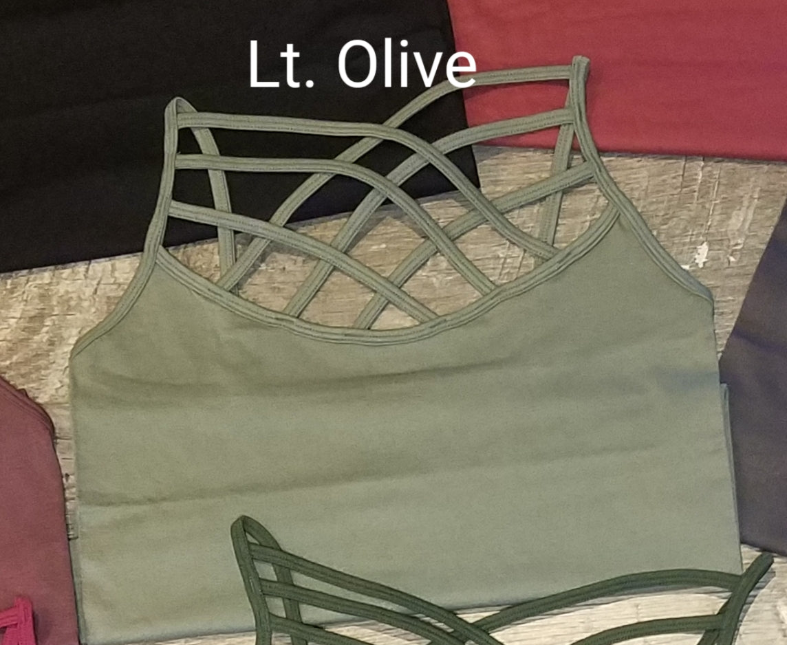Light Olive Criss Cross Seamless Long Boutique Tank Tops Classy Closet Shop