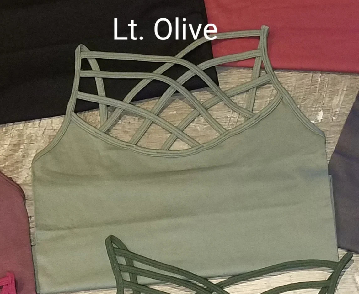 Light Olive Criss Cross Seamless Long Boutique Tank Tops Classy Closet Shop