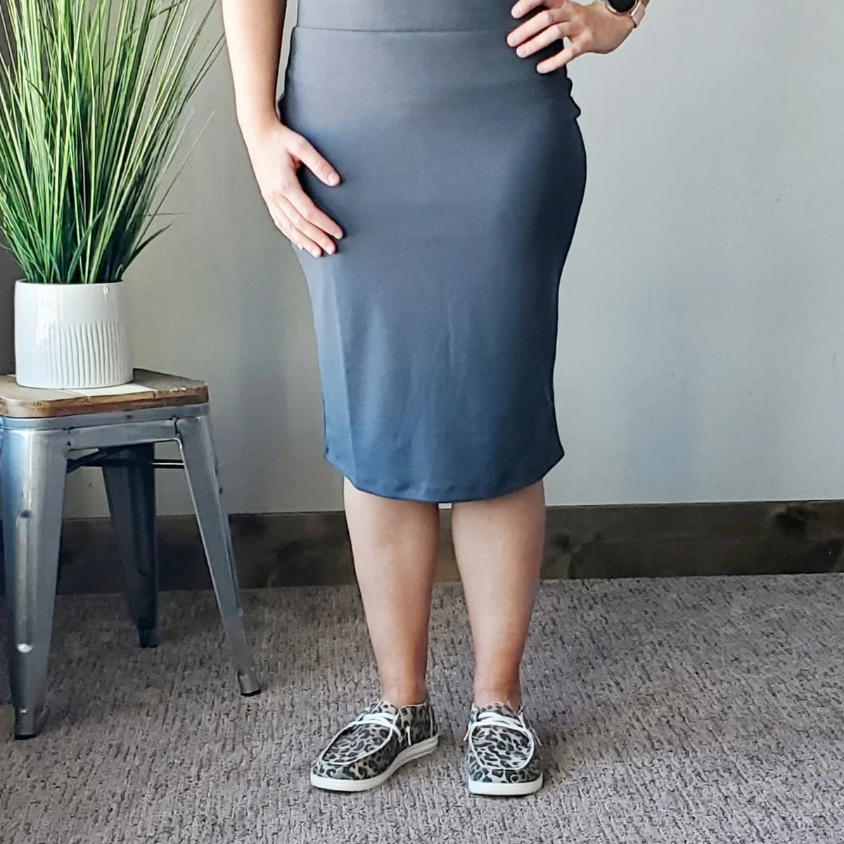 pencil skirt dress with loose top Ash Grey Butter Soft Midi Skirt Classy Closet Online Modest Boutique Iowa –  ✨️💙Classy Closet