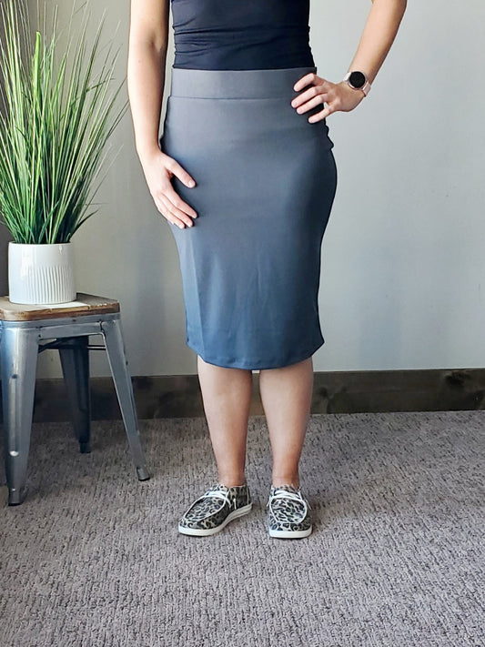 Ash Grey Butter Soft Midi Skirt Women's Modest Clothing Boutique Near Me Classy Closet