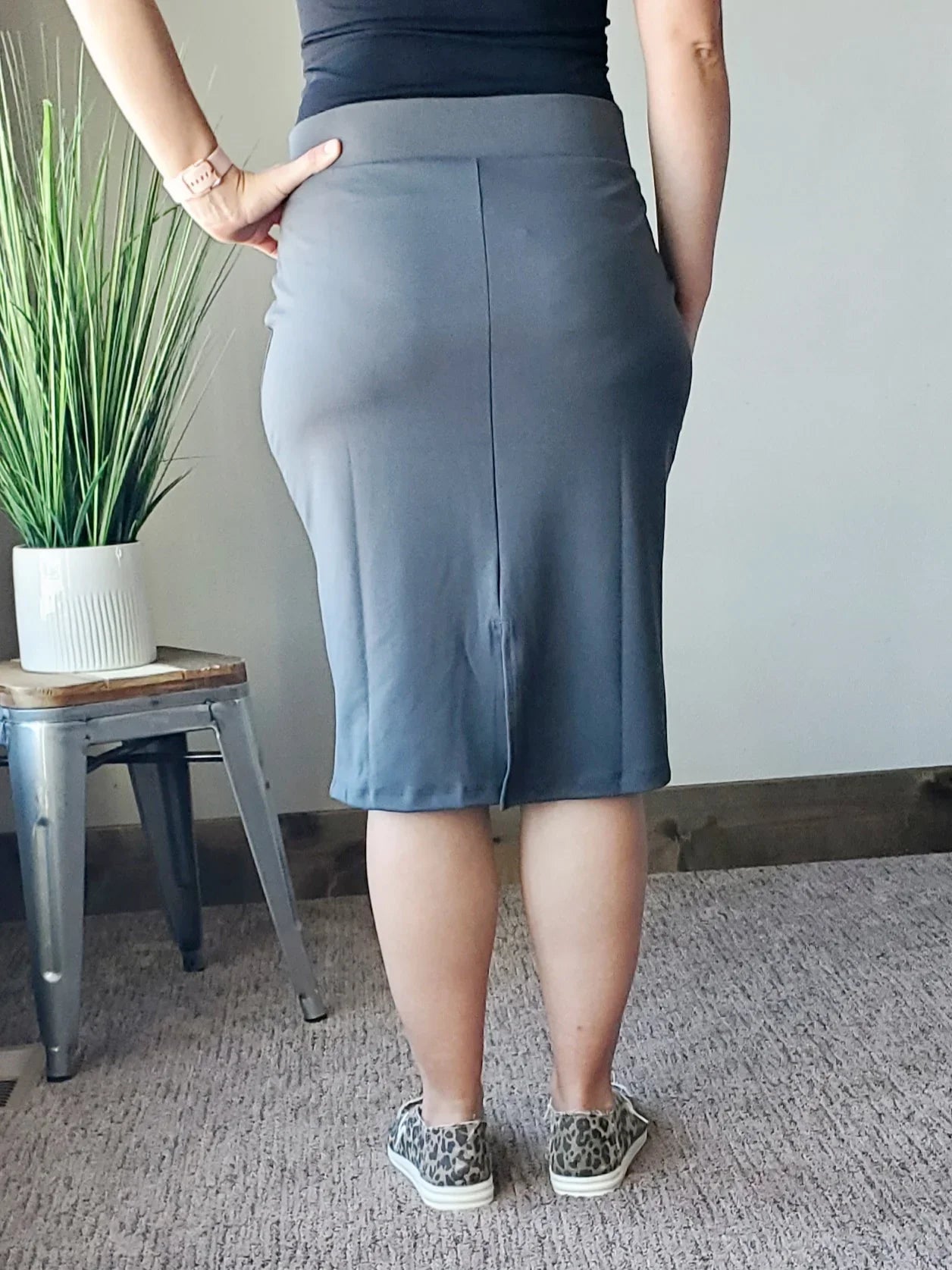 Ash Grey Butter Soft Midi Skirt Women's Modest Clothing Boutique Near Me Classy Closet