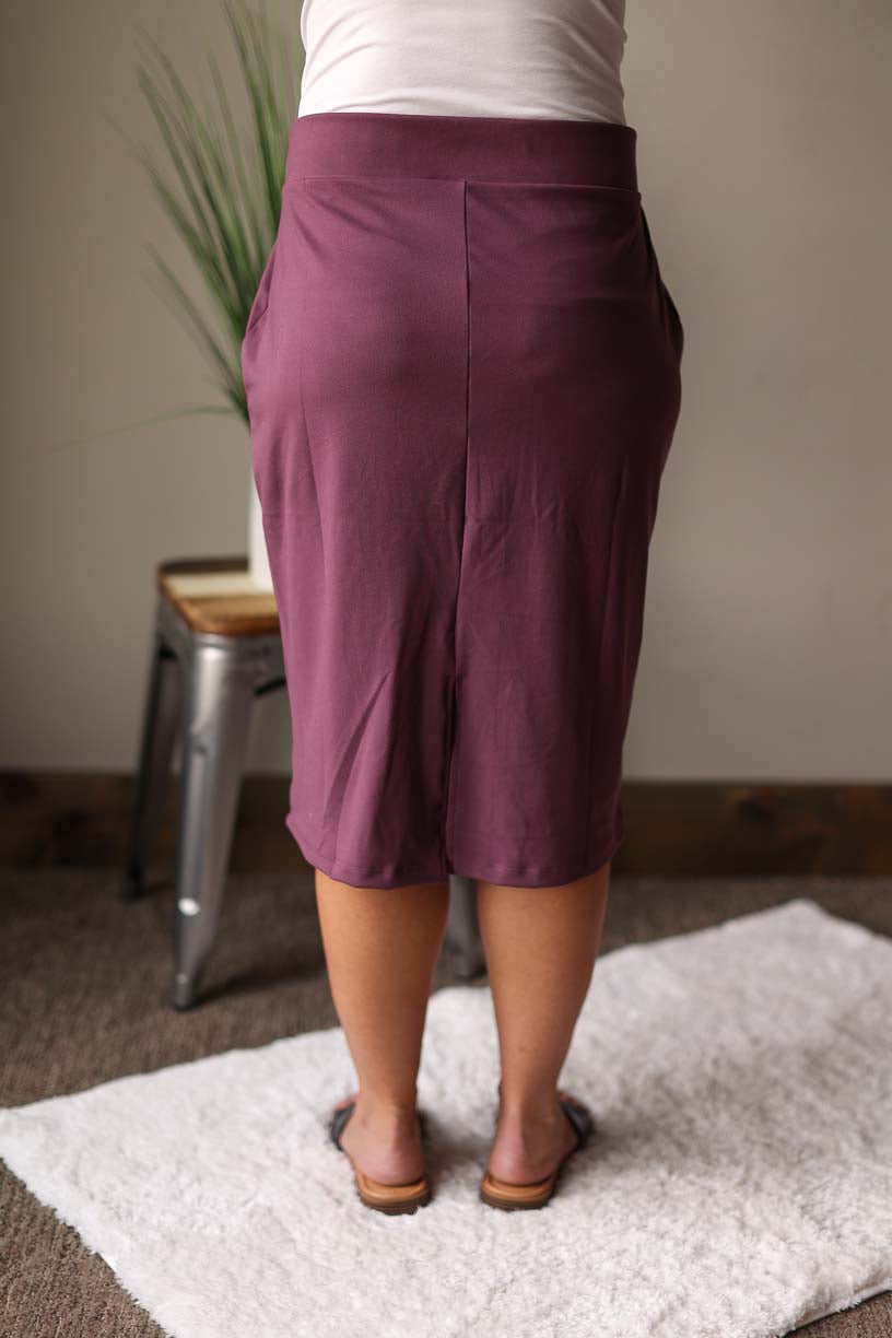 Eggplant Stretch Pencil Skirt for Work Business Church Classy Closet Online Modest Fashion Boutique Near Me
