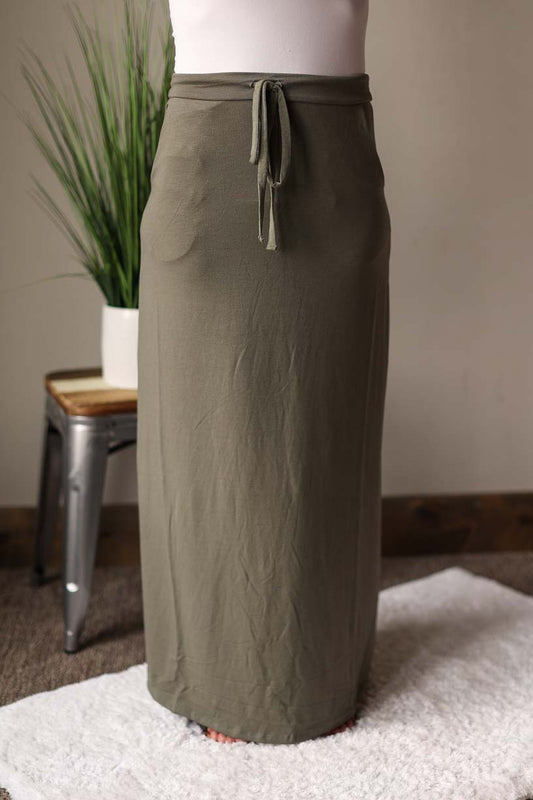 OLIVE MAXI SKIRT FOR CASUAL CHURCH STYLE CLASSY CLOSET ONLINE MODEST BOUTIQUE NEAR ME
