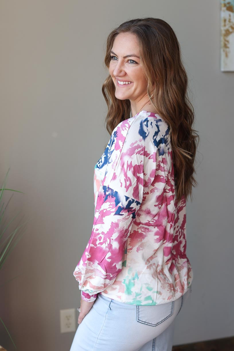Multi Tie Dye Long Sleeve Sweatshirt Top for Everyday Casual Mom Style at Classy Closet Online Modest Christian Boutique Near MeMulti Tie Dye Long Sleeve Sweatshirt Top for Everyday Casual Mom Style at Classy Closet Online Modest Christian Boutique Near Me